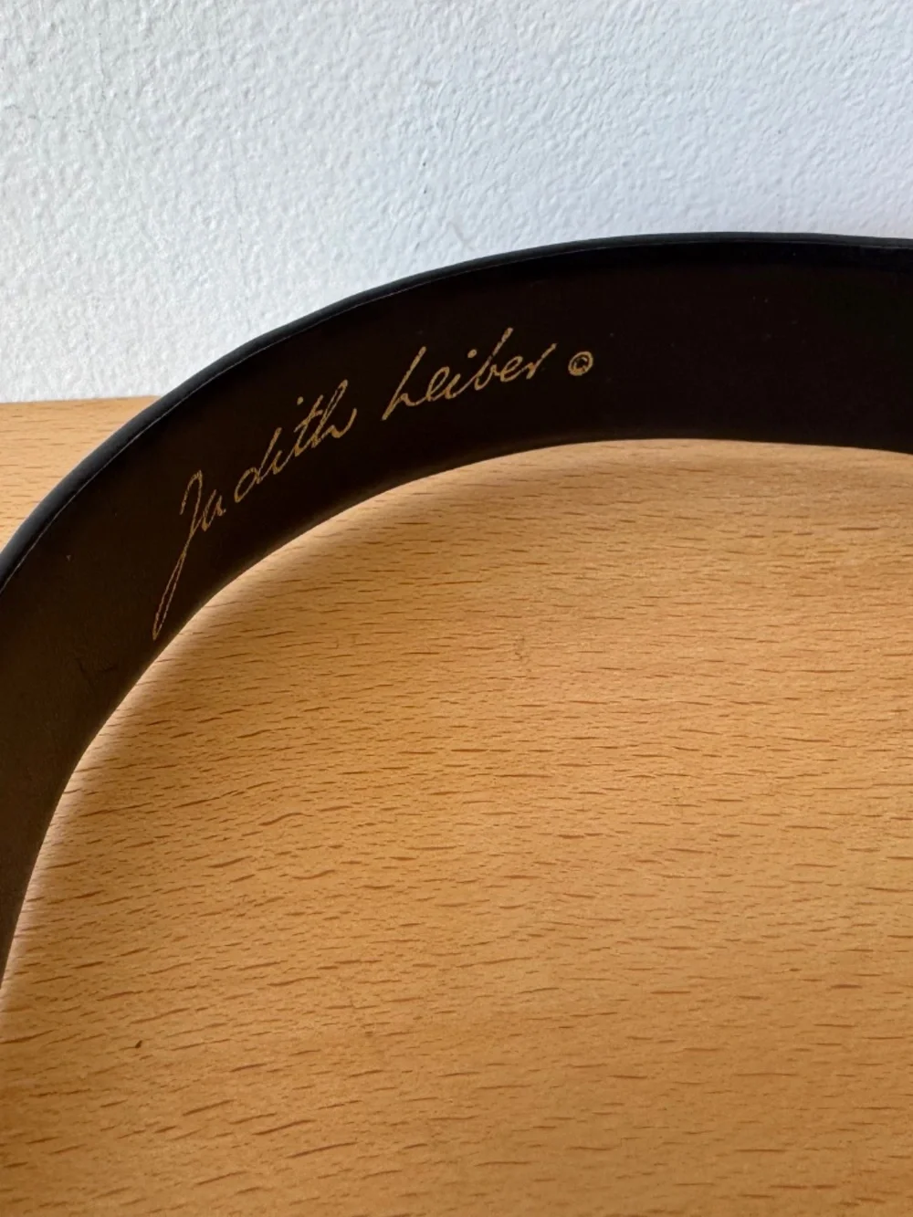 Vintage Judith Leiber Wide Black Leather Belt Ribbed Gold Tone Hinged Adjustable